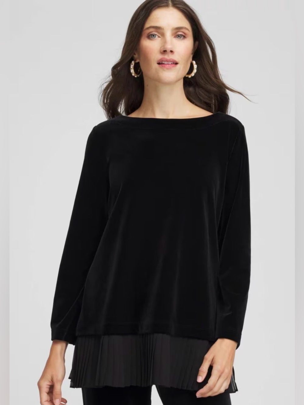 Chico’s Travelers Collection Tunic Sz XL (3) Velvet Chiffon Hem Work Worship